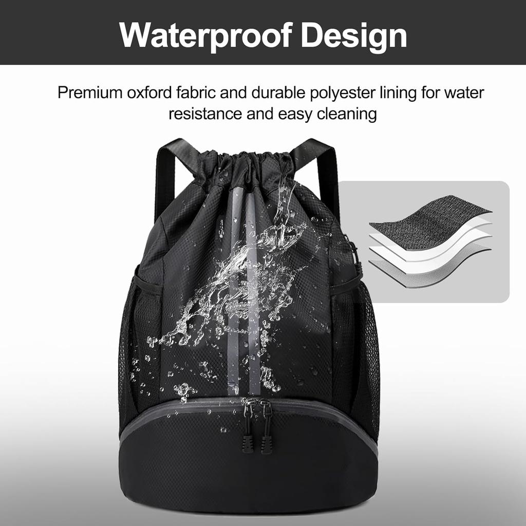 Sports Drawstring Backpack Bag with Shoes Compartment Wet Proof Pocket for Women Men Large Capacity String Swim Gym Sackpack Bag