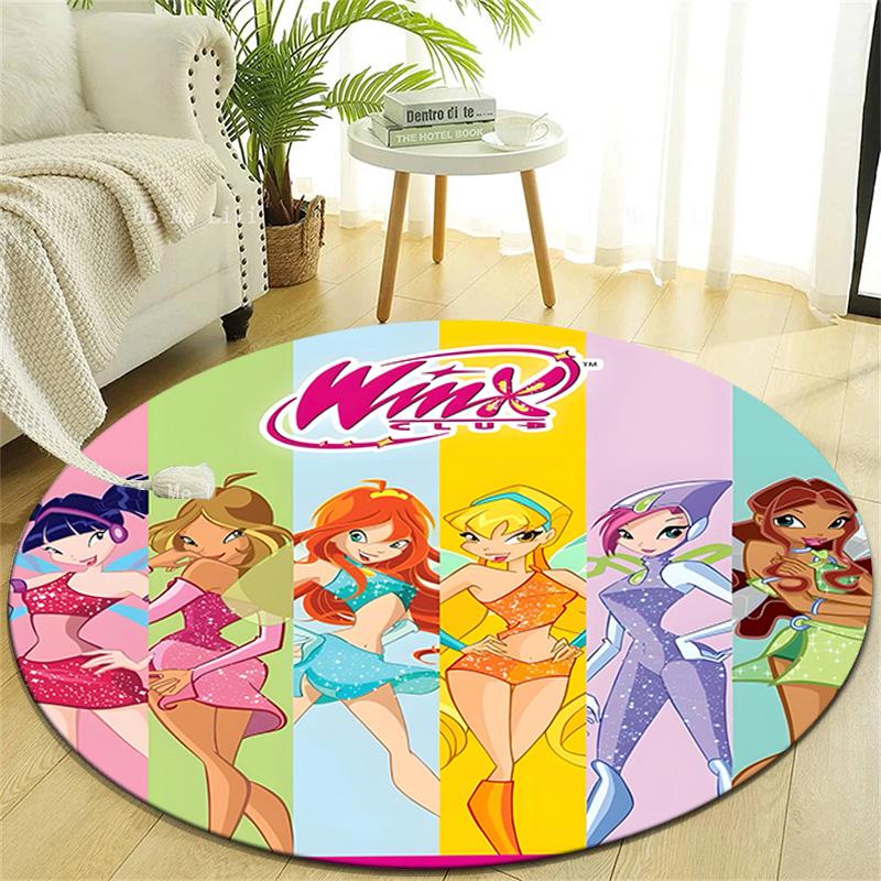 1pc Winx Club Print Round Carpet Chair Round Carpet Suitable for Bedroom Living Room Home Decorative Carpet