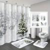 4 шт. Рождественские заснеженные сосны водонепроницаемая занавеска для душа с 12 крючками нескользящий коврик для ванной комнаты коврик для унитаза U-образный чехол для крышки унитаза
