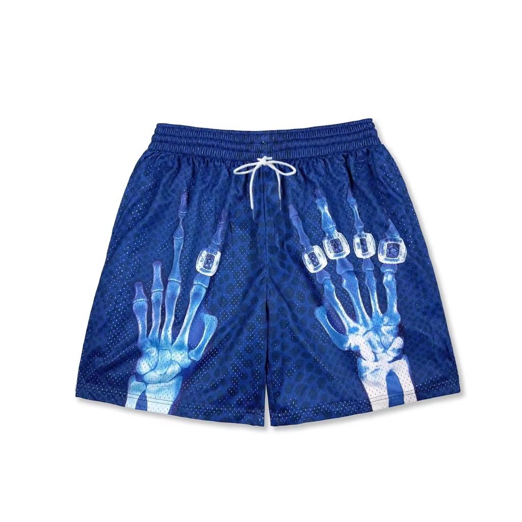 Men Women Quick Drying Breathable Skeleton Hand Pattern Print Shorts Summer Street Beach Casual Trend Thin Vacation Shorts