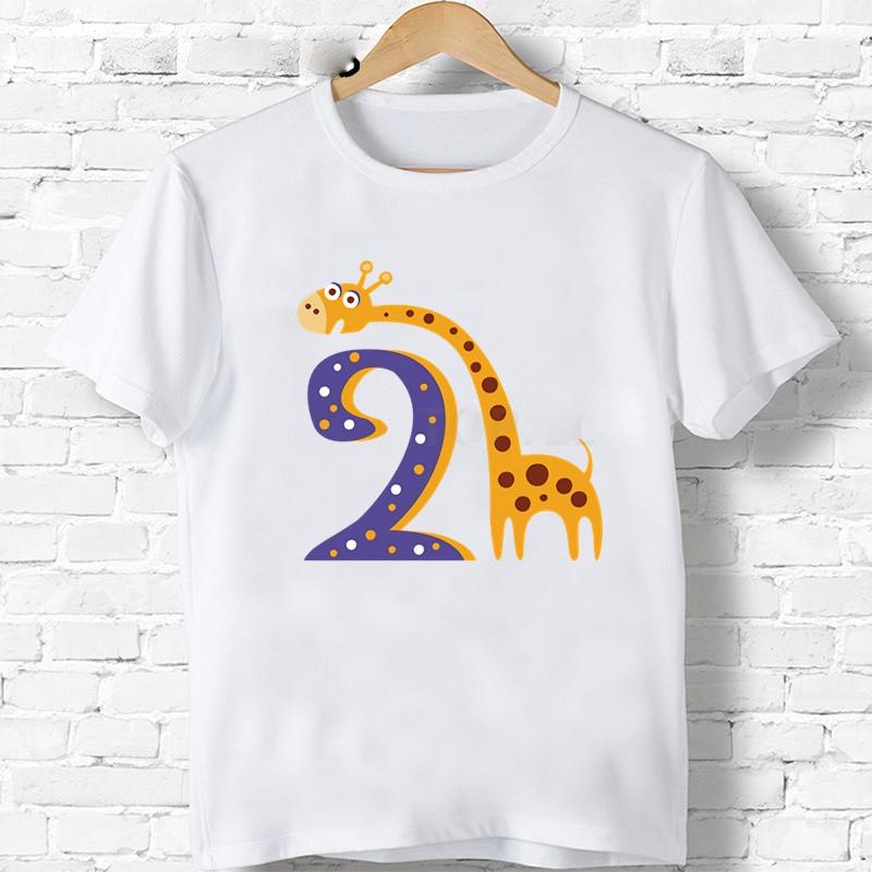 Детская футболка для мальчиков и девочек, футболка с принтом «С днем ​​рождения», цифра 1–9, детская футболка с рисунком льва и жирафа, детская подарочная одежда