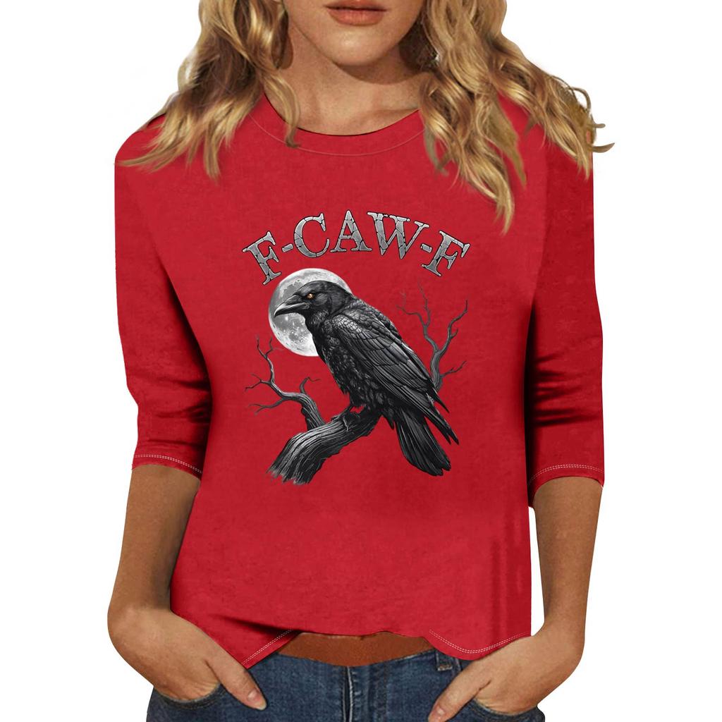 Женская модная повседневная футболка с рукавом три четверти и принтом на шее