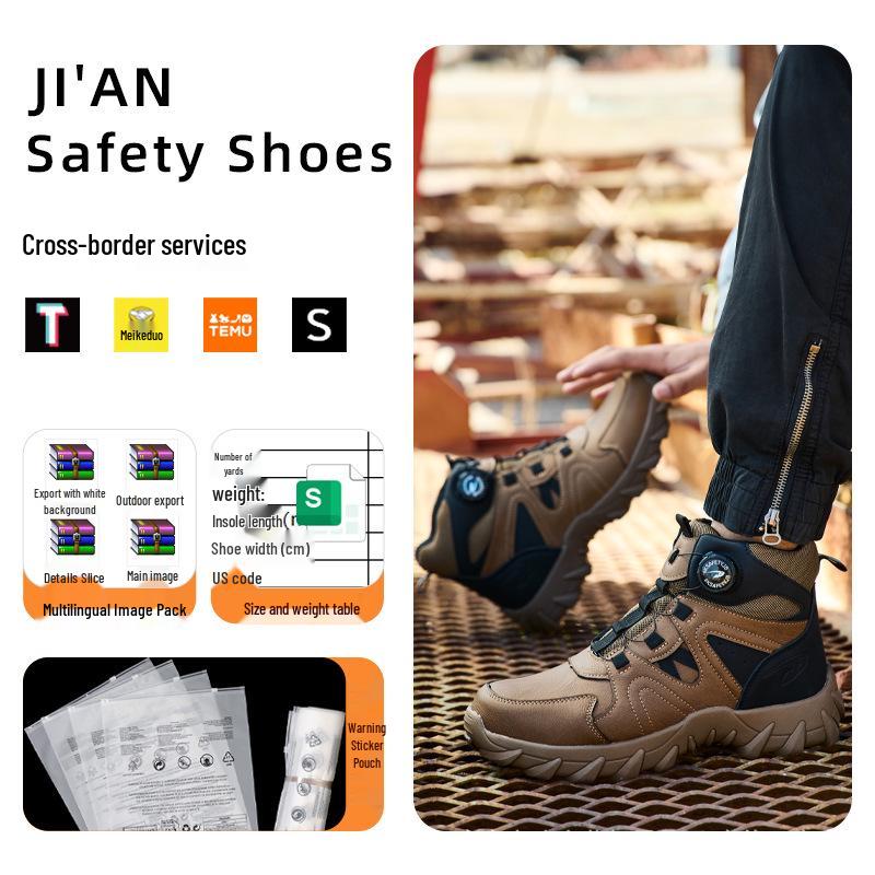 Cross-Border Steel Toe Safety Shoes: High-Top, Anti-Smash, Puncture-Resistant, Wear-Resistant, Soft Sole, Comfortable Fit.