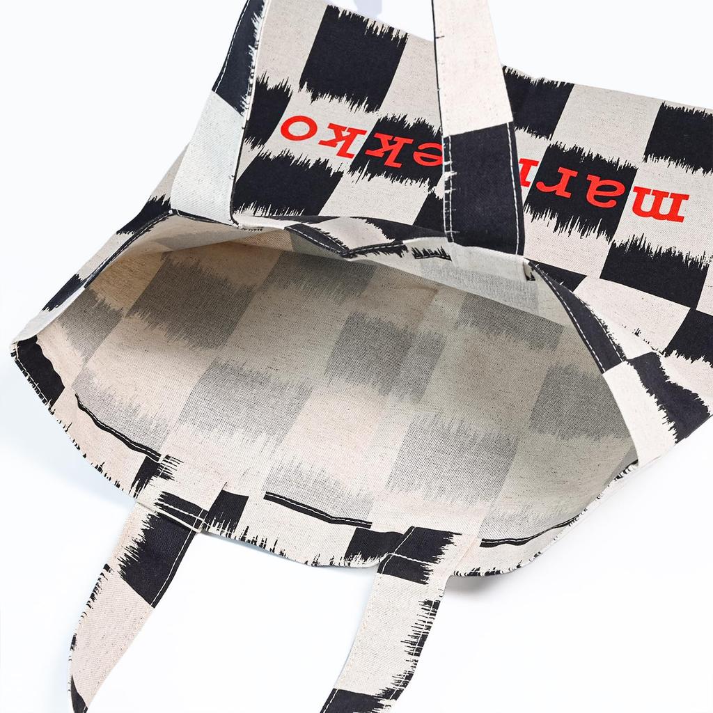 Marimekko Vankka Checkered Fabric Tote Bag, Women's, Black and White, 93982 093982 930, Nordic Design [Parallel Import]