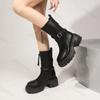 Мода 2024 Новые Зимние Женские Ботильоны в Панк Стиле Модная Толстая Подошва Передние Молнии Короткие Ботинки Женские Элегантные Туфли на Платформе с Пряжкой