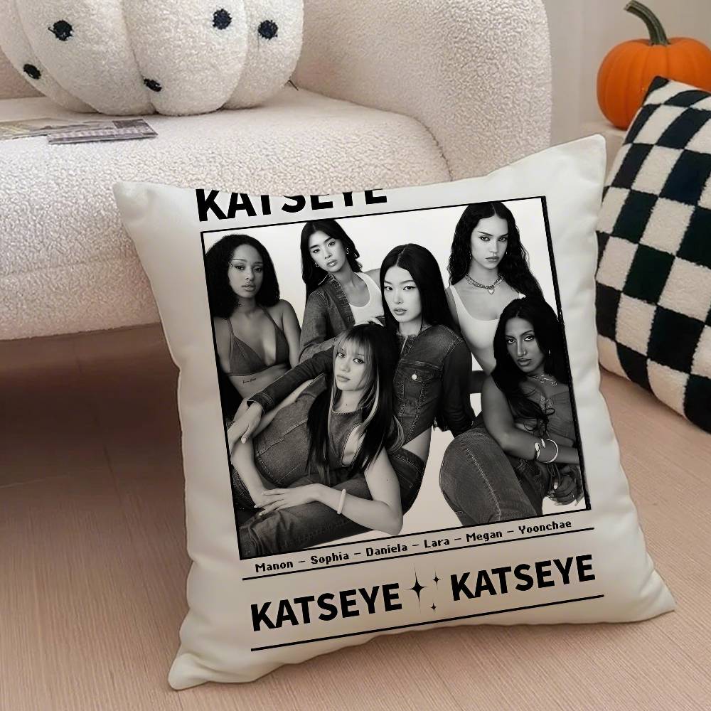 Kpop Style Y2K Hot Girl Style K-Katseye Girl Group Pillowcase Soft Silky Fabric Invisible Zipper Cushion Cover Perfect Fan Gift