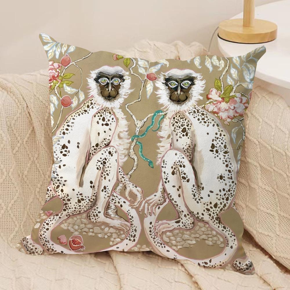 Art PPaige Gemmel Monkey Cushion Cover Silky Short Plush Invisible Zipper Dustproof Sofa Pillow Case for Home Decor