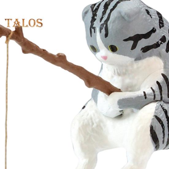 Рыболовная фигурка кота, статуэтка из смолы, мультяшный котенок, скульптура животного, домашний офис, настольный аквариум, украшение для аквариума