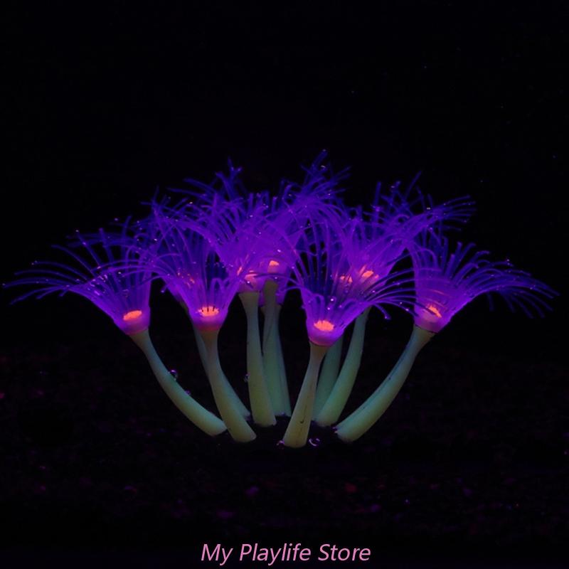 1Pc Silicone Glowing Artificial Coral Fish Tank Decoration Glow In The Dark Fake Coral Ornament Aquarium Underwater Decor Plant