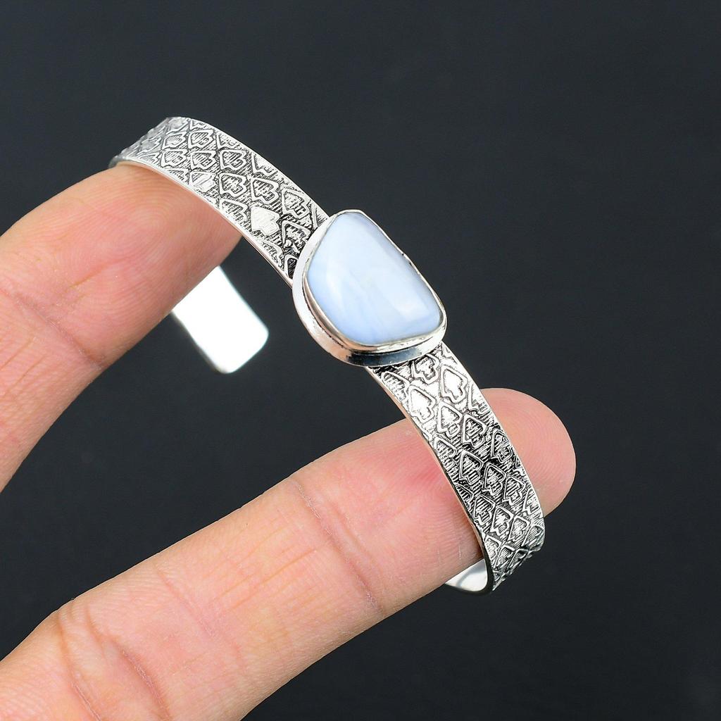 Распродажа ко Дню сестер Браслет-бенгл из стерлингового серебра 925 пробы с камнем голубой кружевной агат