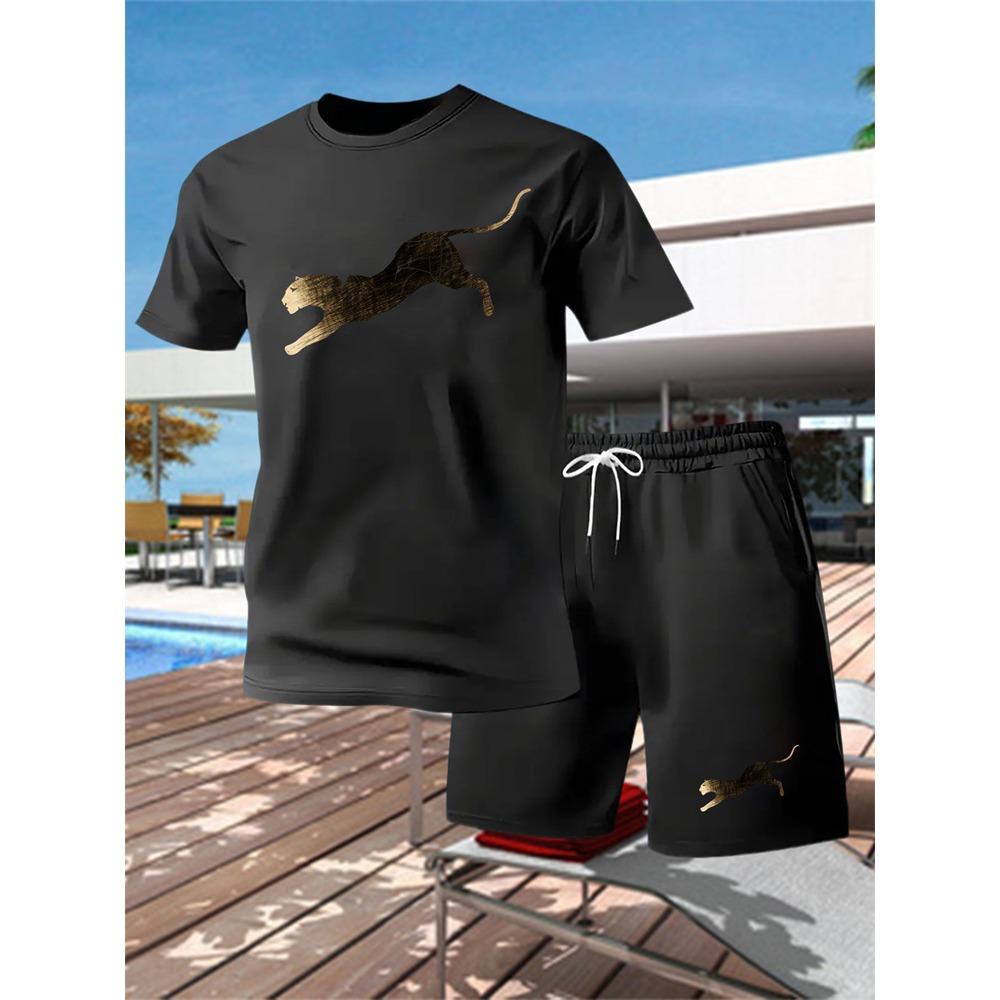 Summer Outdoor Sports Set Men's Breathable T-shirt and Shorts Casual Fashion Two Piece Set