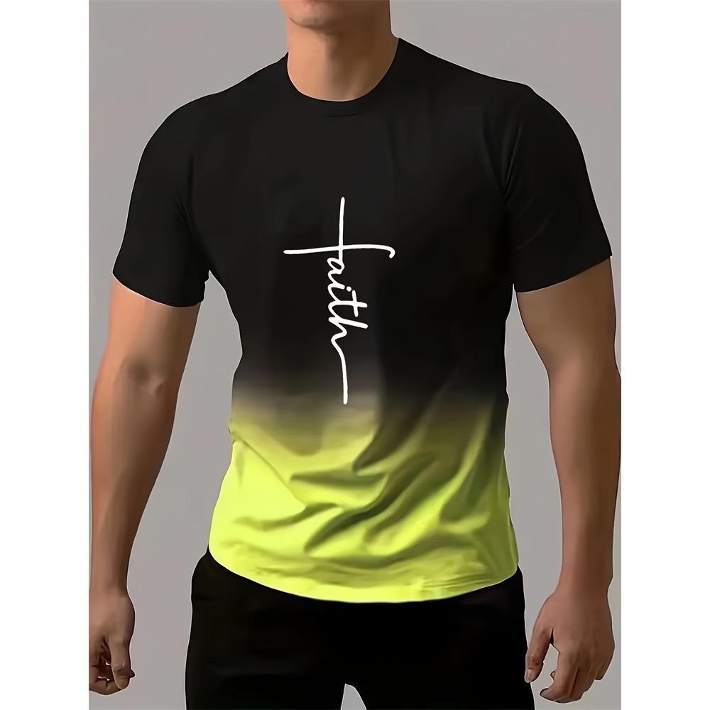 New Men's Casual 3D Printed Men's T-shirt Splicing Color Novelty Faith Cross Symbol Retro Summer Outdoor Travel Party