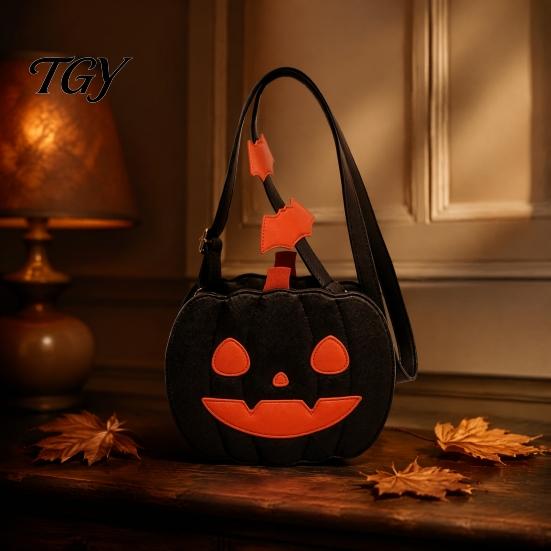 Halloween Trick or Treat Bag Cute Pumpkin Crossbody Bag, Waterproof Purse Lightweight with Adjustable Strap for Women Kids Pouch