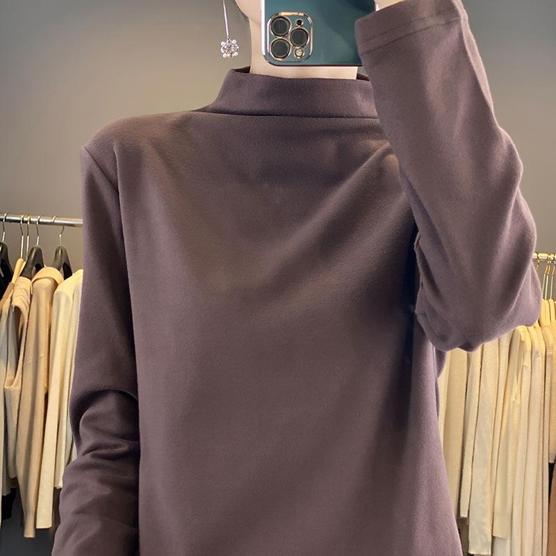 Осенне-зимняя женская узкая тонкая рубашка с высоким воротом и длинными рукавами