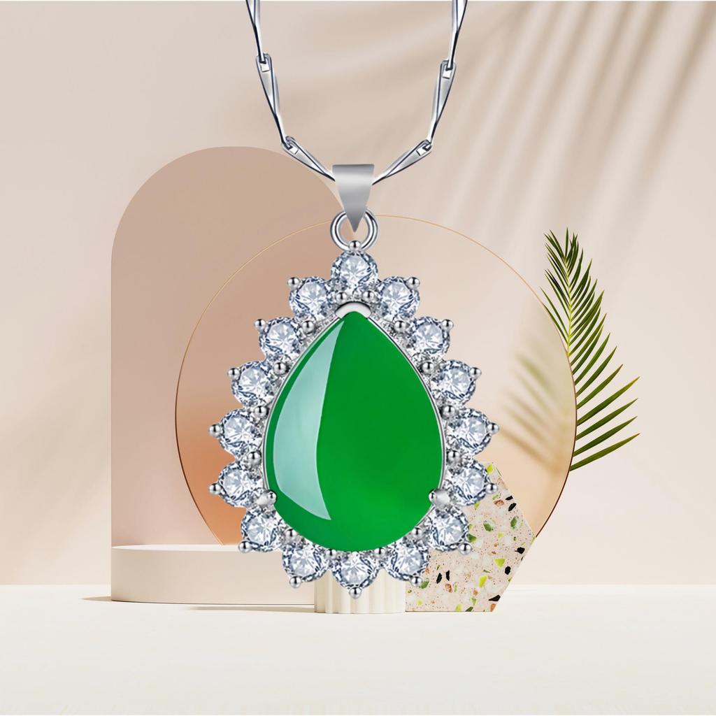 Подвеска Yi Hua Лепесток Зеленый Нефрит и Халцедон Ожерелье на Ключицу