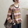 Женские винтажные вязаные свитера с круглым вырезом и длинным рукавом в полоску, весенние мягкие свитера с карманами в стиле пэчворк