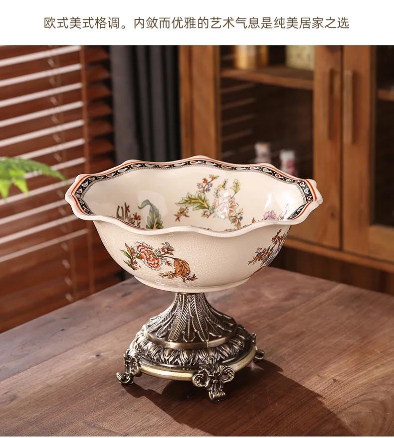Fruit Tray Desktop Ornament Set American Ceramic Home Light Luxury Living Room European Retro High Foot Large Capacity Highgrade
