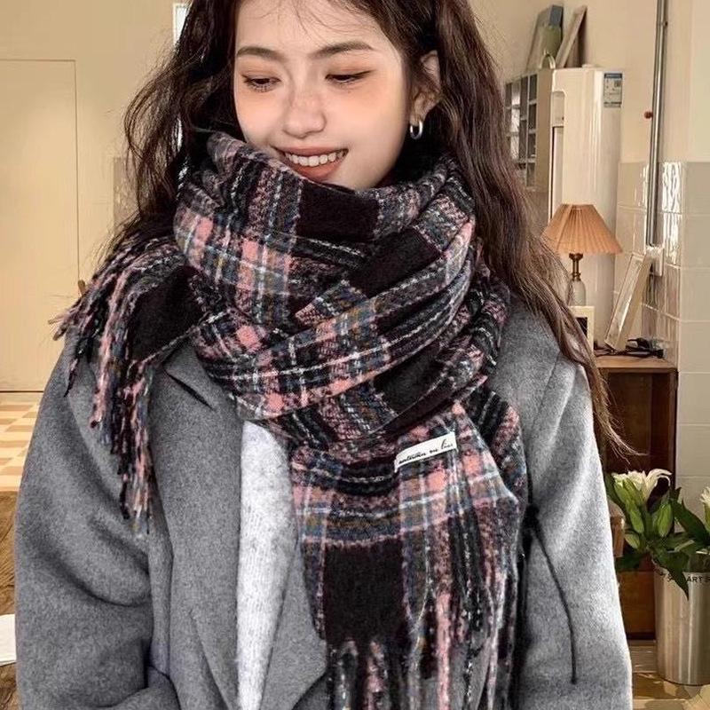 Женский красный кашемировый шарф в клетку Анкара - Рождественская и осенне-зимняя теплая универсальная шаль