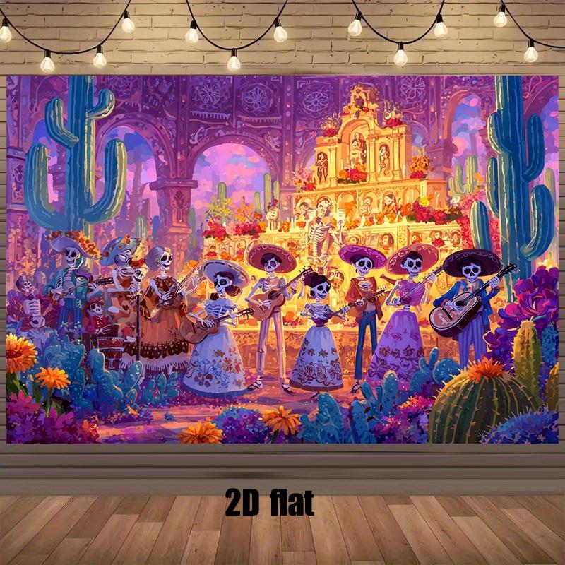 1Pcs 2D flat banner Halloween background fabric, filling the holiday with Mexican skull themed art