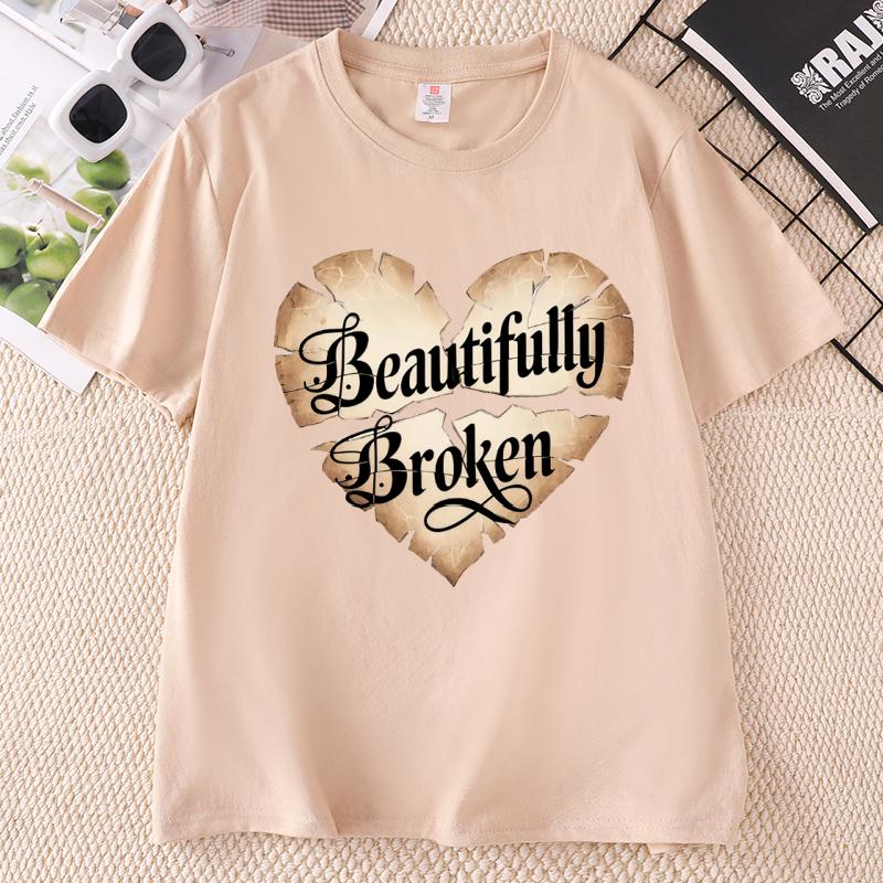 Beautiful Broken Heart T Shirt Unisex Ladies Love Graphic T Shirts Casual Cotton Round Neck Printed Short Sleeve Tshirts Clothing