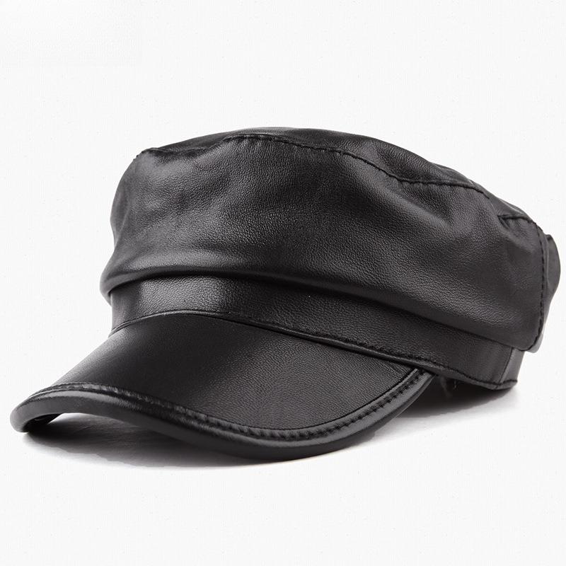Women’s Genuine Sheepskin Leather Newsboy Cap, Autumn Winter Casual Octagonal Painter Beret Hat