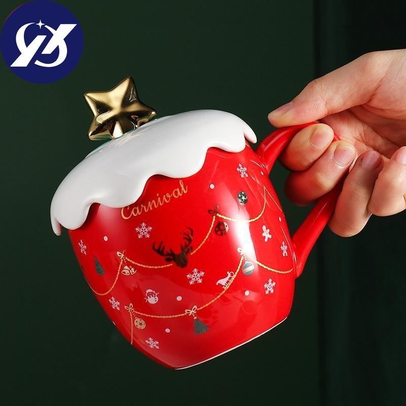 Рождественская кружка с крышкой Ложка Девушка Милая кофейная чашка Керамическая чашка для воды Офисная пара