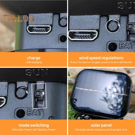 Вентилятор на солнечной батарее с трехскоростной регулировкой Мощный воздушный поток Низкий уровень шума Аккумуляторная рыбацкая шапка Охлаждающий вентилятор с зажимом Принадлежности для кемпинга