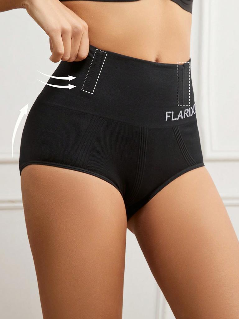 1pc FLARIXA Women High Waist Seamless Panties Tummy Control Belly Slimming Body Shaper Letter Graphic Shapewear Panty Anti Rolling Shaping Underwear