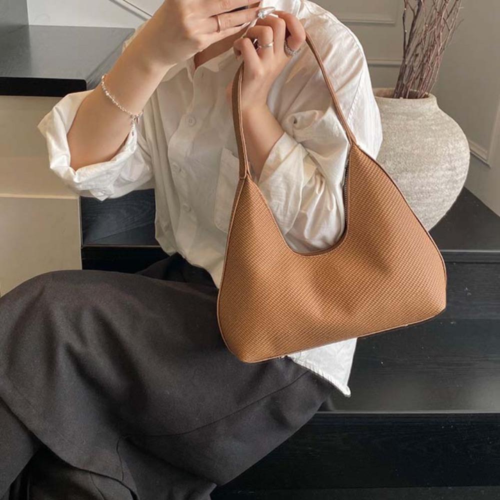 Elegant French Underarm Bag Solid Color Texture Handbag Shoulder Bag PU Hobo Bag Party