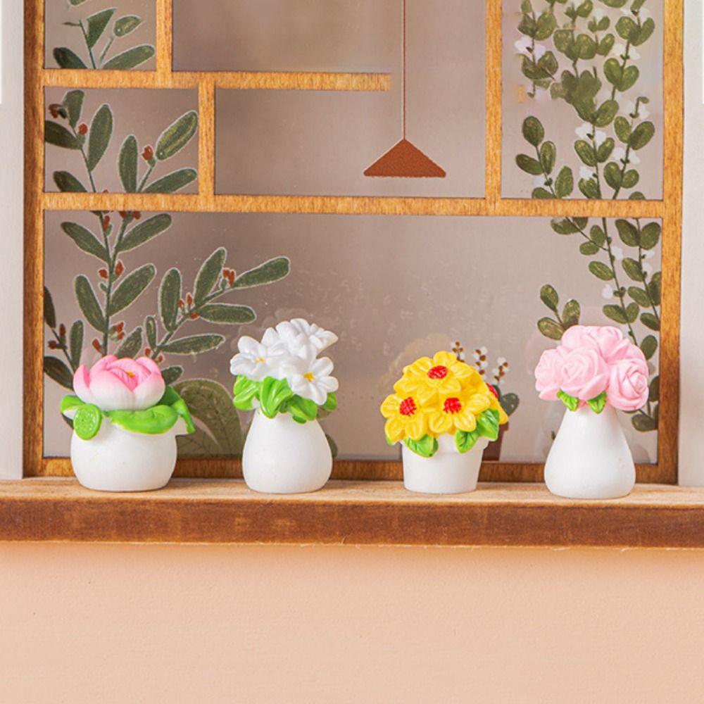 Artificial Mini Flower Potted Resin Resin Flower Model Simulation Potted Plants  For Home Desk