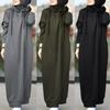 Muslim Dress Women Sweatshirt Dress Stylish Hoodies Long Sleeve Maxi Dress Female Casual Solid Hooded Vestidos Robe S-3XL