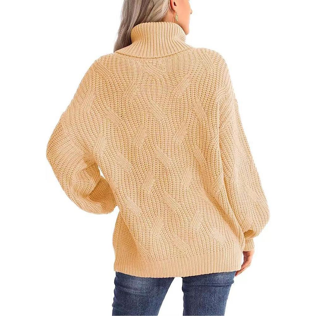 Women's Fashion Loose High Neck Knit Pullover Top Long Sleeve Casual Sweater