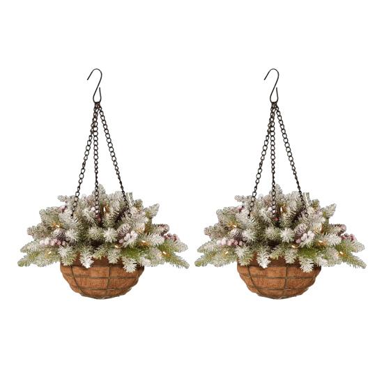 Yousheng Christmas Hanging Baskets Pre-Lit Artificial Basket with LED Lights Pine Cones Berries Winter Outdoor Planter for Outside Porch Front Door