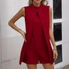 Женский летний комбинезон с воротником-стойкой, без рукавов, свободный, с разрезом, нерегулярный, однотонный, деловой, деловой, короткий комбинезон