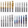 6Pcs Titanium Plated Hex Shank HSS Screw Thread Metric Tap Drill Bits Screw Machine Compound M3 M4 M5 M6 M8 M10 Hand Tools