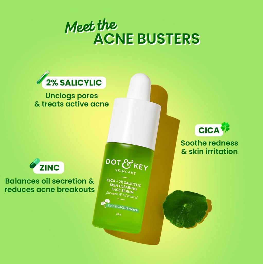 Dot & Key 2% Salicylic Acid + Cica Anti Acne Serum with Zinc for Oily & Sensitive Skin 20 ml