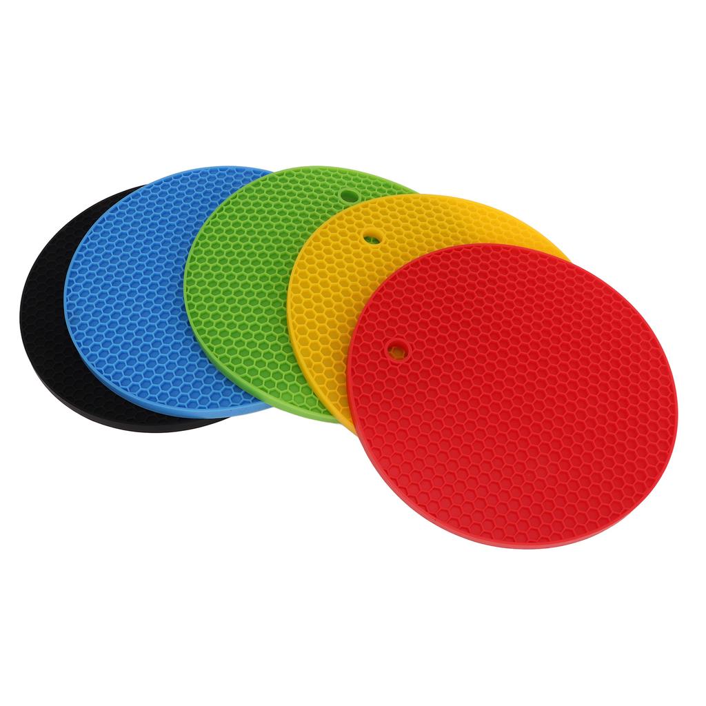 5 шт. круглых 7-дюймовых силиконовых ковриков-подставок, термостойкие силиконовые прихватки для кастрюль, желтые, черные, красные, синие