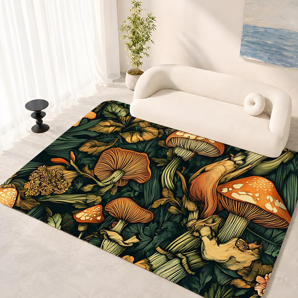 Retro Moth Mushroom Floor Mat Floor Mat Soft Flannel Non-Slip Door Rug for Living Room
