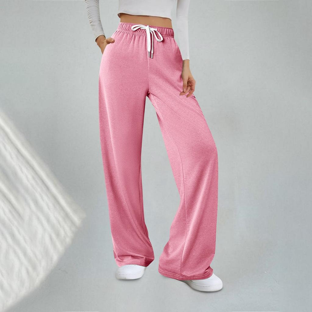 Женские модные однотонные свободные спортивные брюки с эластичной талией, прямые широкие спортивные повседневные брюки