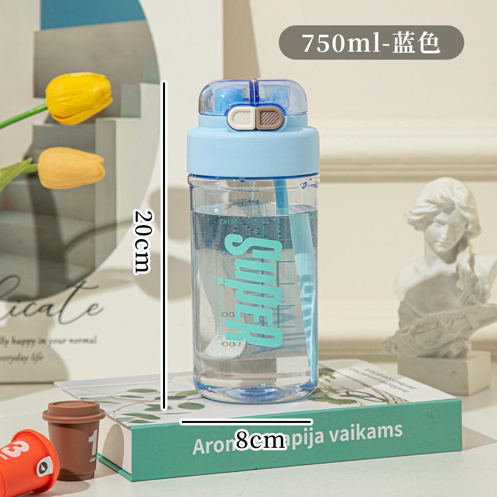 Water bottle New large-capacity portable straw plastic cup Student double drink sub-warehouse water cup Outdoor sports water cup with lifting rope