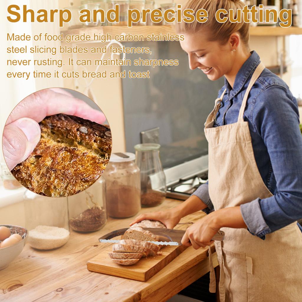 Wooden Bread Bow Knife Serrated Bread Bow Cutter Stainless Steel Sourdough Bread Knife Professional Bread Knife Cake Cutting