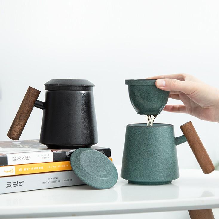 Керамическая кружка 320 мл с глазурью «Голубой камень» и простым фильтром для заваривания чая