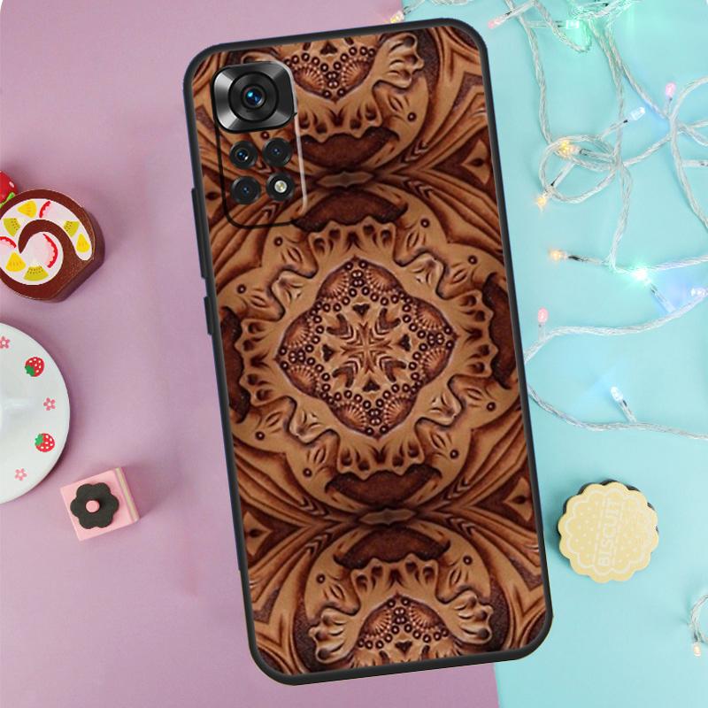 Коричневый Western Case с ручной тиснёной отделкой для Xiaomi Redmi Note 14 13 12 11 10 9 Pro 9S 10S 11S 12S Redmi 10C 12C 13C 14C Чехол