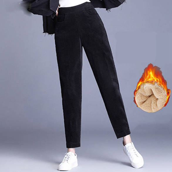 Fashion Women's Winter Thicken Plush Corduroy Casual Pants Warm High Waist Trousers