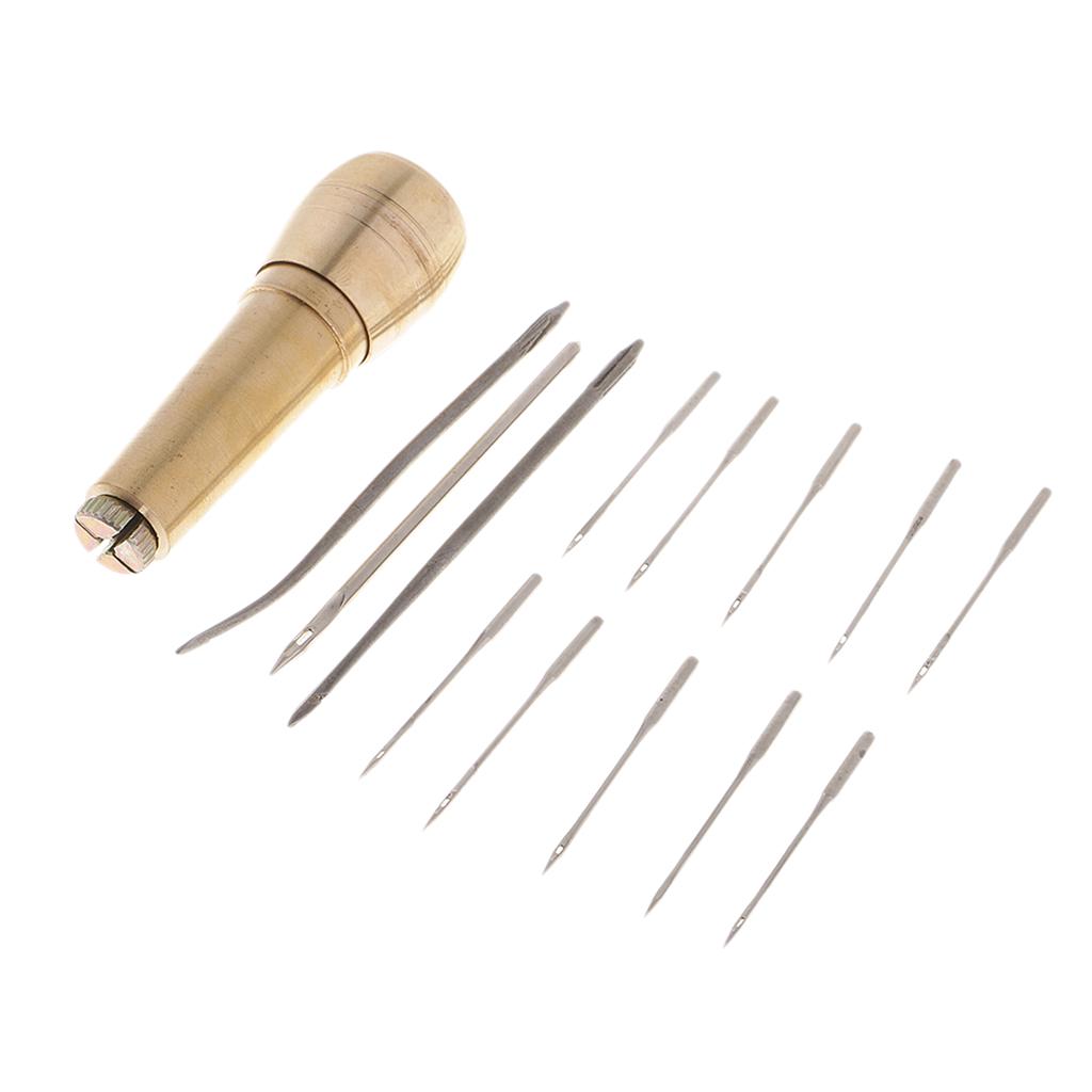 14Pcs/set Needles Copper Handle Sewing Awl Hand Stitcher Shoe Repairing Tool