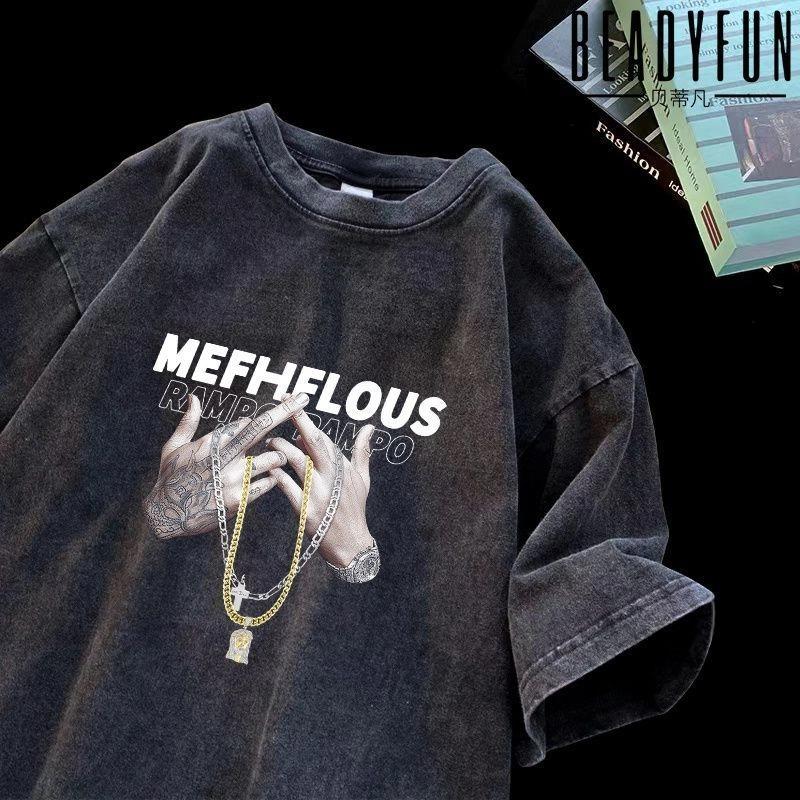 Женская выстиранная футболка Корейский топ С принтом Круглый вырез Короткий рукав Выстиранная футболка Мода Уличная одежда Футболка с коротким рукавом