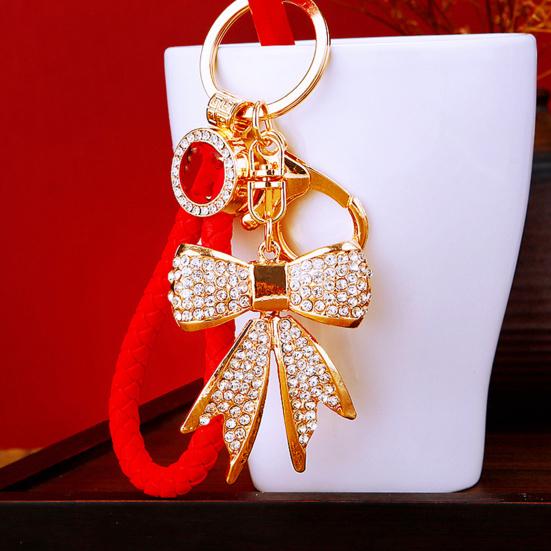 Women Rhinestone Bow Keychain Sparkling Bow Bag Charm Faux Crystal Key Chain