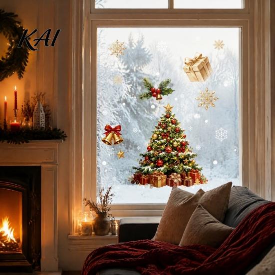 Christmas Window Clings Cling, Santa/Snowman/House/ Tree Patterns Print, Waterproof Gingerbread House Stickers PVC Decorative Static Sticker for