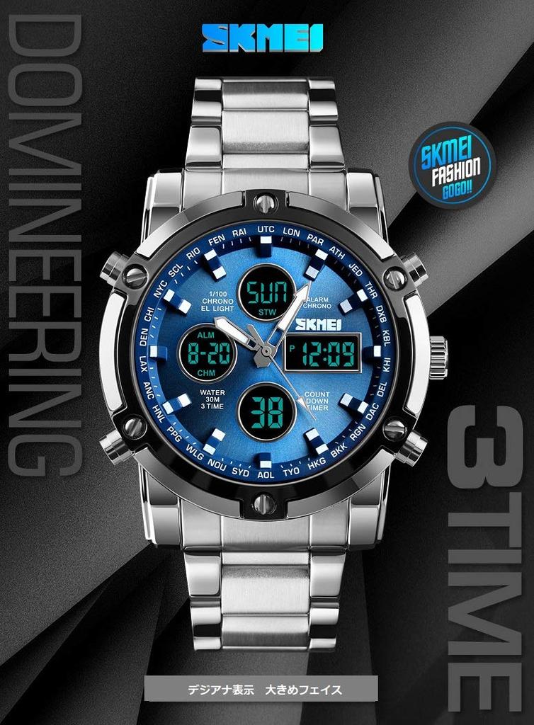 HINICE Chronograph Business Casual Japanese Alarm Day of the Week Luminous Stainless Steel 30M Water Round Face X Men's Digital-Analog Watch, Style,