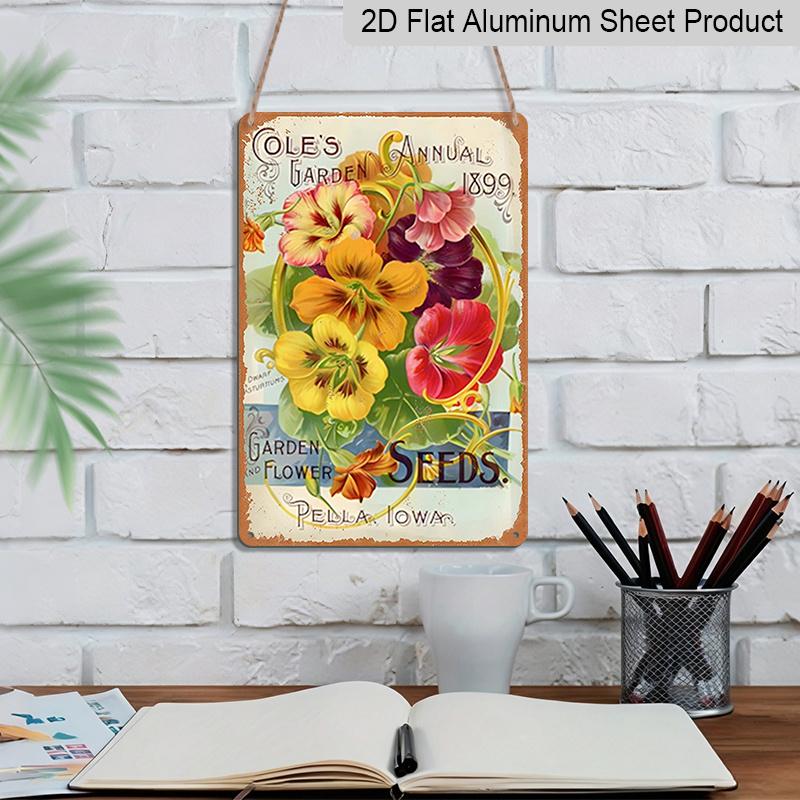 2D Flat Vintage Floral Aluminum Wall Art Sign - 7.87*11.8 Inch Rustic Metal Plaque with Intricate Flower Design, No Electricity Needed, Perfect for